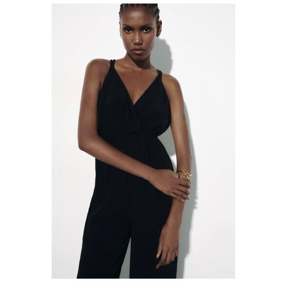 Zara Braid Strap Black Jumpsuit size Large - Picture 3 of 11